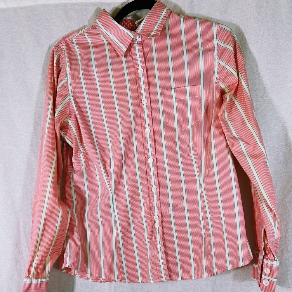 L.L. Bean Pink & Green Vertical Stripe Button Down Top Size S